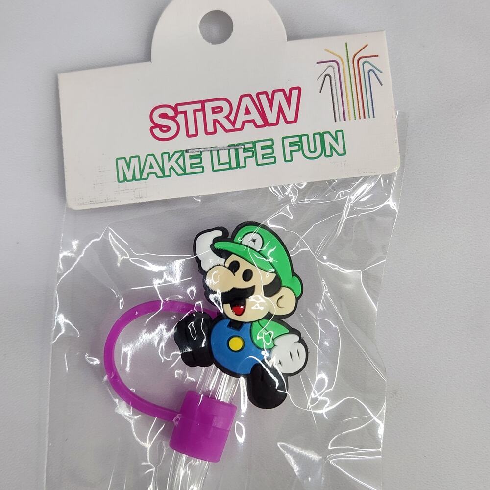 Straw & Straw Topper Purple & Green Super Mario Character